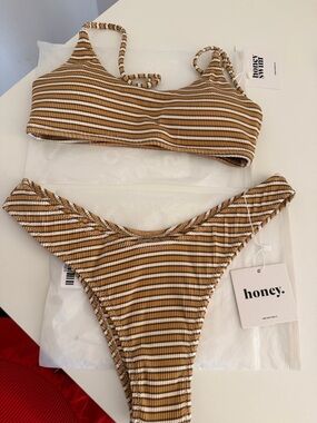 Honey Swim Hazel Ribbed Bralette (S) and Cheeky Bottoms (M) - brand new